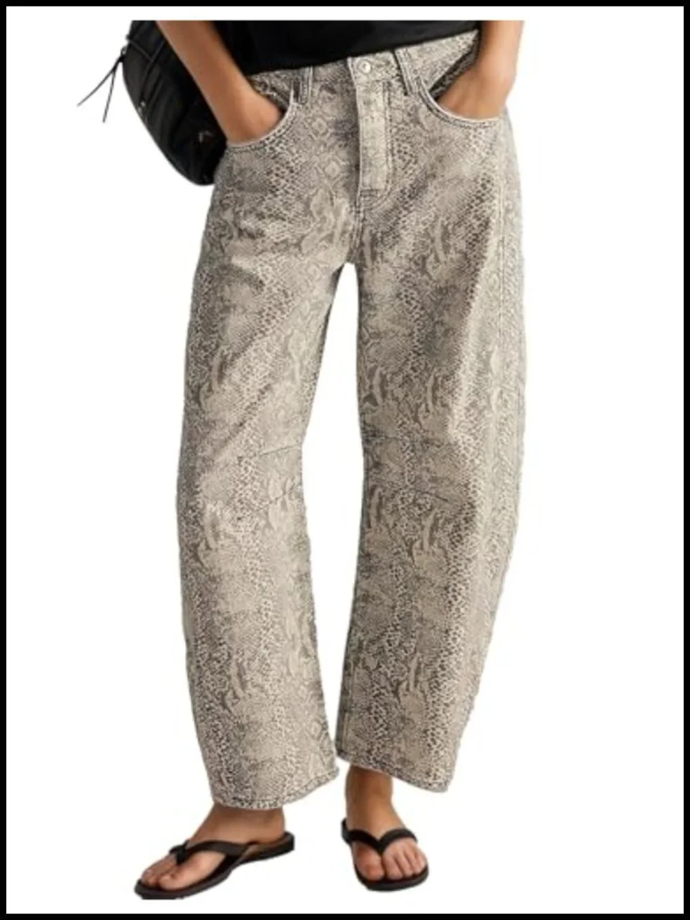 Womens Barrel Jeans Baggy Mid-Low Rise Y2k Leopard Print Ankle Denim Pants